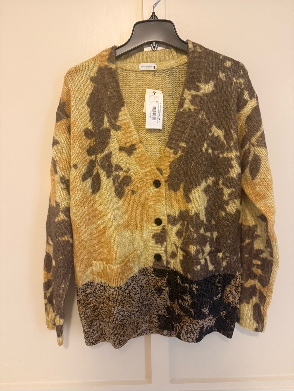 Dries Van Noten Patterned V-Neck Button Cardigan Sweater - Yellow Brown / Size S